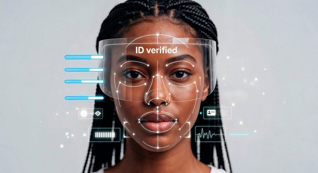 Vérification biométrique du visage d’une cliente, identité confirmée